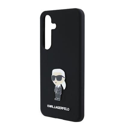 Étui pour Samsung Galaxy S24 S921, Karl Lagerfeld, Silicone Ikonik Karl Metal, Noir