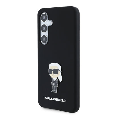 Étui pour Samsung Galaxy S24 S921, Karl Lagerfeld, Silicone Ikonik Karl Metal, Noir