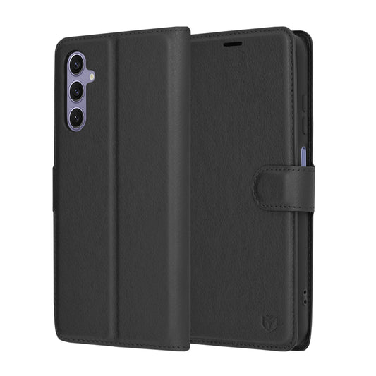 Hülle für Samsung Galaxy S24 S921, Techsuit, Leder-Folio, Schwarz