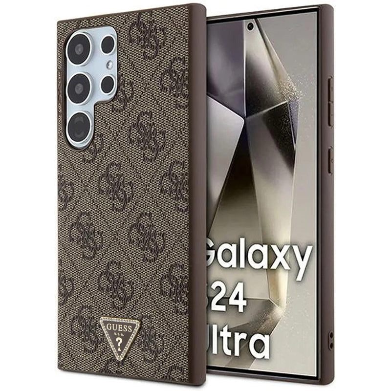Étui pour Samsung Galaxy S24 Ultra S928, Guess, 4G Triangle Strass, Marron