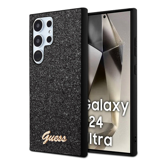 Hülle für Samsung Galaxy S24 Ultra S928, Guess, Glitter Script, Schwarz