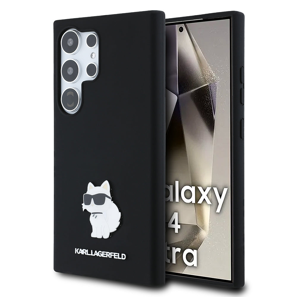 Case for Samsung Galaxy S24 Ultra S928, Karl Lagerfeld, Silicone Choupette Metal, Black