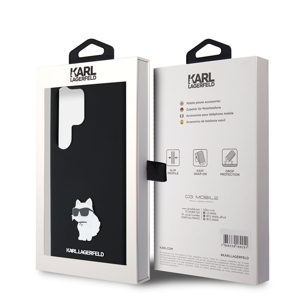 Case for Samsung Galaxy S24 Ultra S928, Karl Lagerfeld, Silicone Choupette Metal, Black