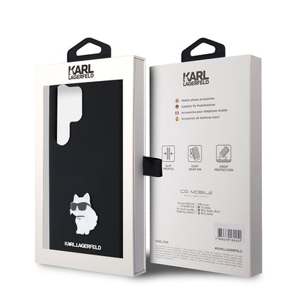 Case for Samsung Galaxy S24 Ultra S928, Karl Lagerfeld, Silicone Choupette Metal, Black