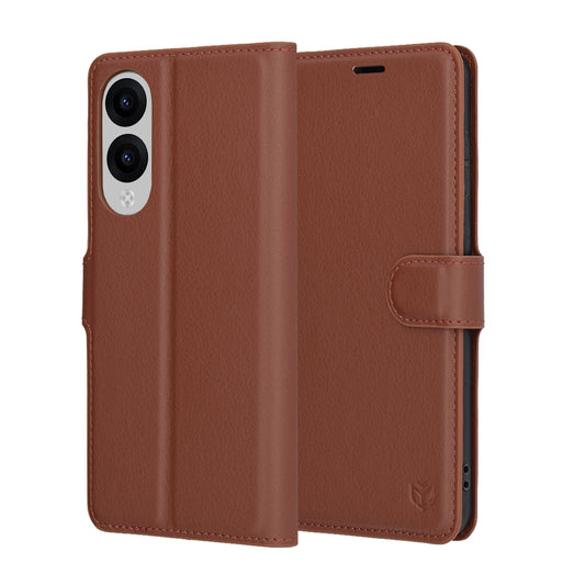 Hülle für Samsung Galaxy S25 Edge S937, Techsuit, Leder-Folio, Braun