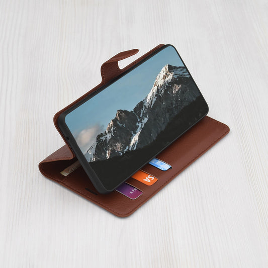 Hülle für Samsung Galaxy S25 Edge S937, Techsuit, Leder-Folio, Braun