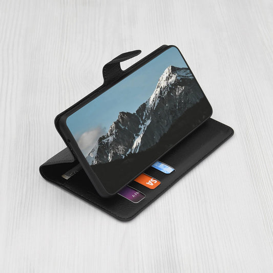Hülle für Samsung Galaxy S25 Edge S937, Techsuit, Leder-Folio, Schwarz