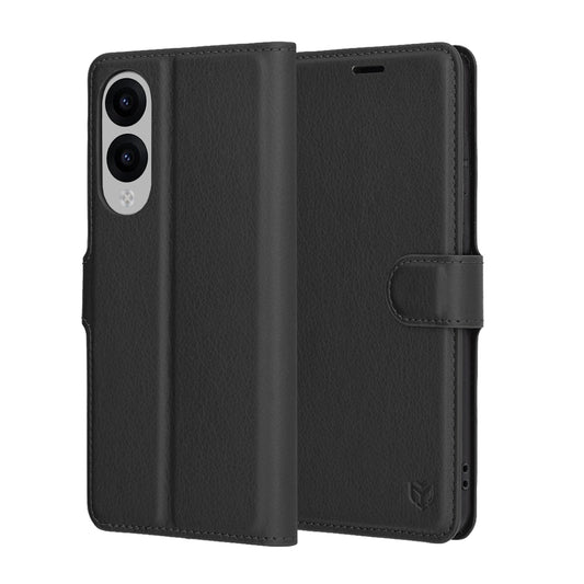 Hülle für Samsung Galaxy S25 Edge S937, Techsuit, Leder-Folio, Schwarz