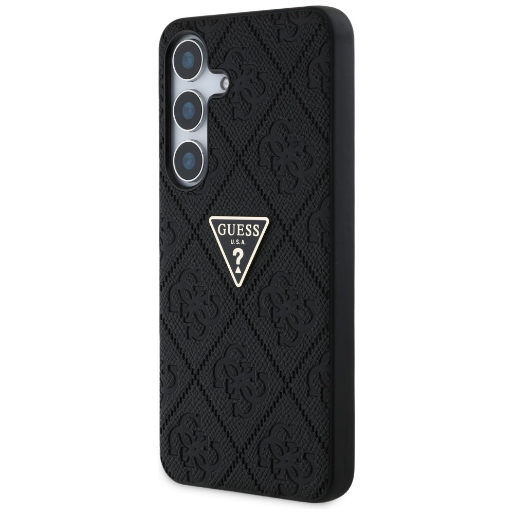 Hülle für Samsung Galaxy S25 S931, Guess, Grained Hot Stamp 4G Triangle, Schwarz