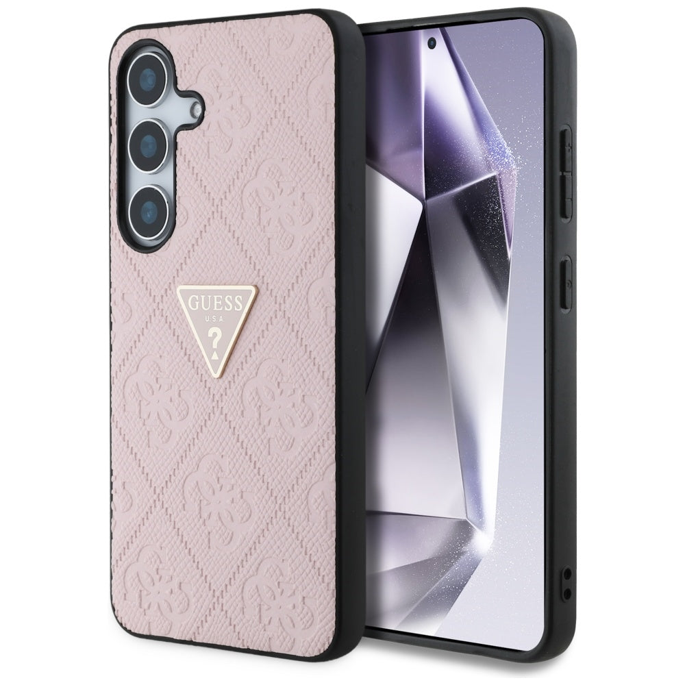 Case for Samsung Galaxy S25 S931, Guess, Grained Hot Stamp 4G Triangle, Pink