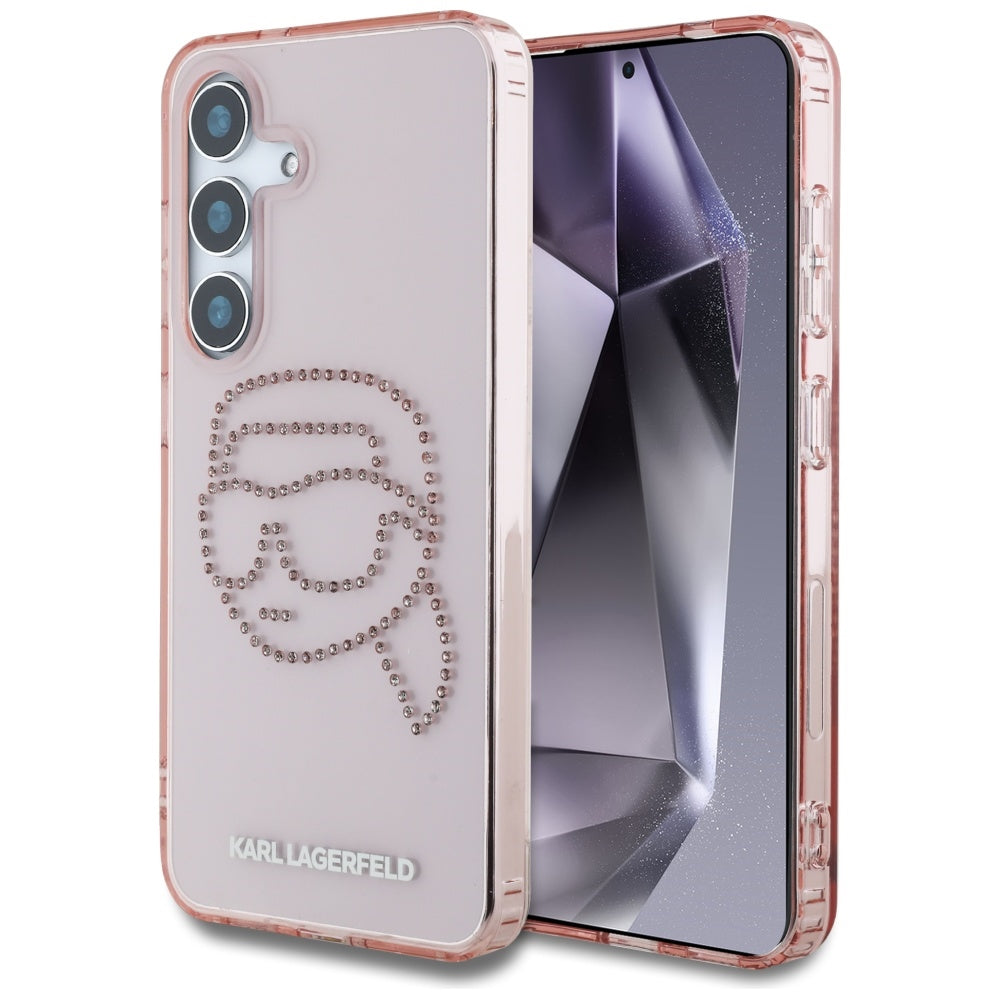 Étui pour Samsung Galaxy S25 S931, Karl Lagerfeld, IML Rhinestones Karl's Head, Rose
