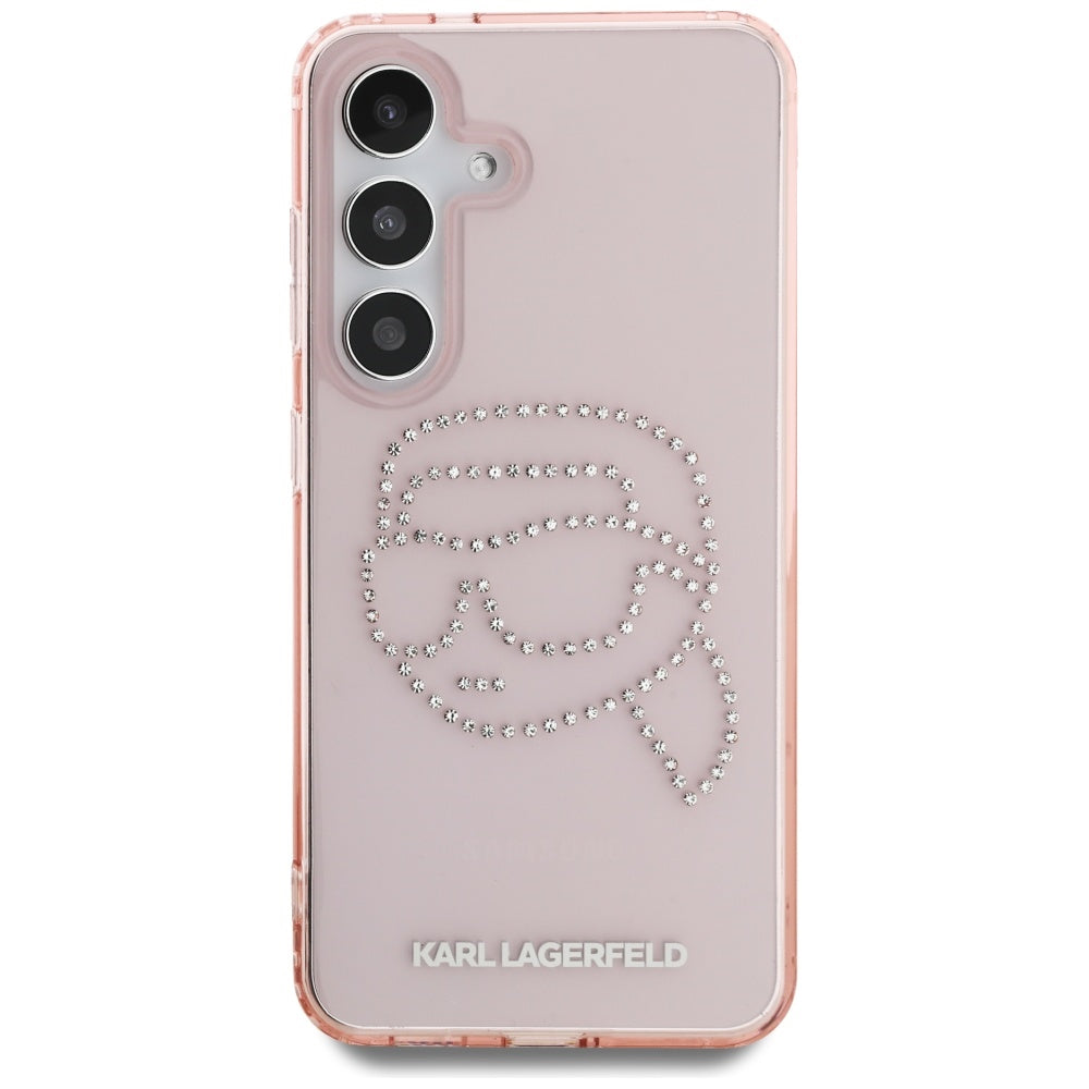 Étui pour Samsung Galaxy S25 S931, Karl Lagerfeld, IML Rhinestones Karl's Head, Rose