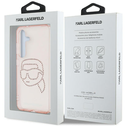 Étui pour Samsung Galaxy S25 S931, Karl Lagerfeld, IML Rhinestones Karl's Head, Rose