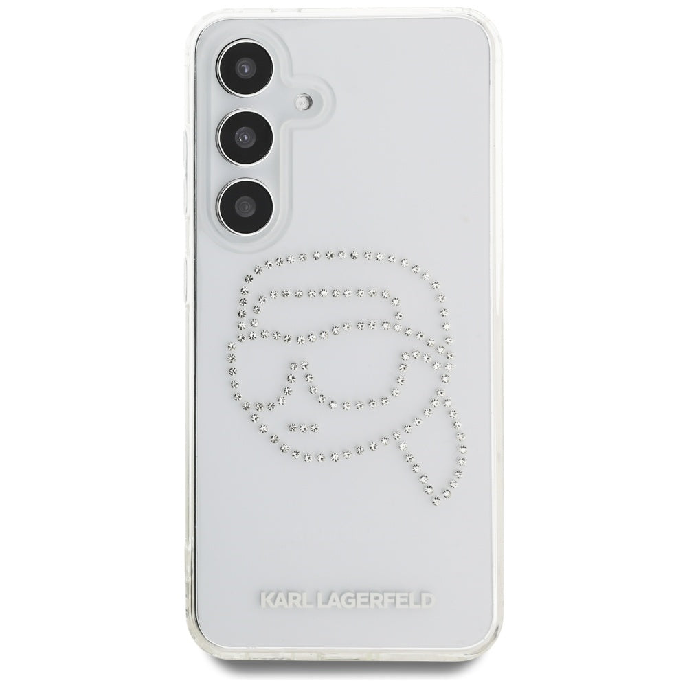 Étui pour Samsung Galaxy S25 S931, Karl Lagerfeld, IML Rhinestones Karl's Head, Transparent