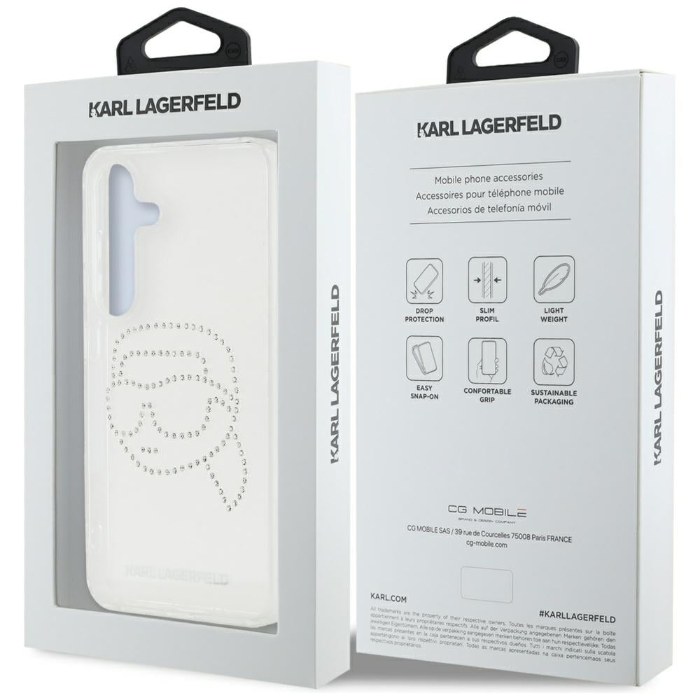 Étui pour Samsung Galaxy S25 S931, Karl Lagerfeld, IML Rhinestones Karl's Head, Transparent