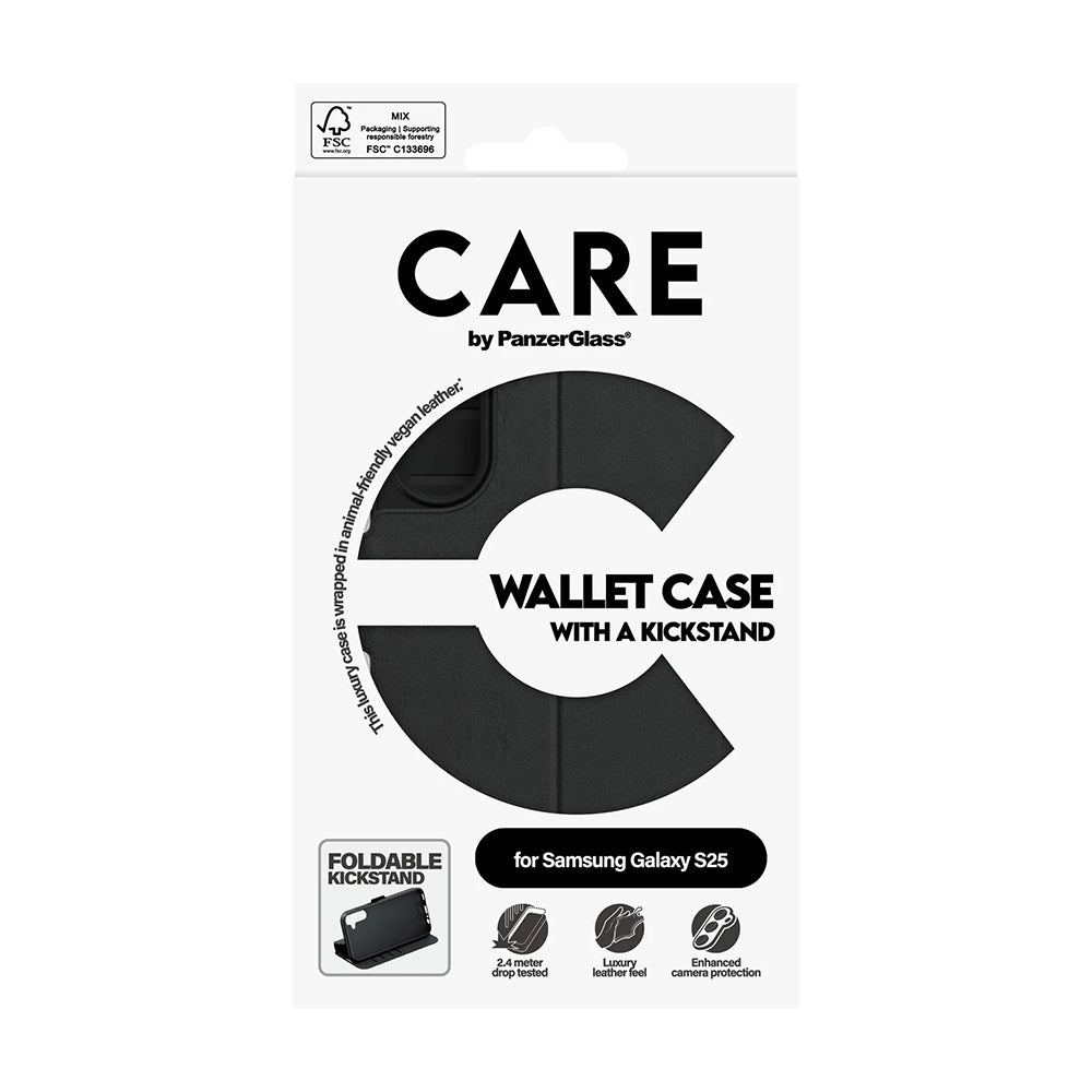 Étui pour Samsung Galaxy S25 S931, PanzerGlass, avec fonction support et portefeuille, Noir