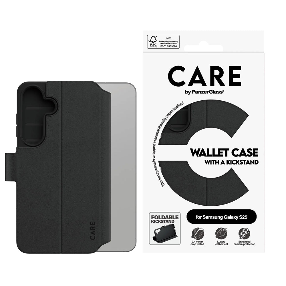 Étui pour Samsung Galaxy S25 S931, PanzerGlass, avec fonction support et portefeuille, Noir