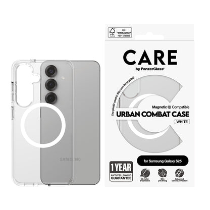 Étui pour Samsung Galaxy S25 S931, PanzerGlass, Care Urban Combat, Transparent Blanc