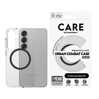 Étui pour Samsung Galaxy S25 S931, PanzerGlass, Care Urban Combat, Transparent Noir