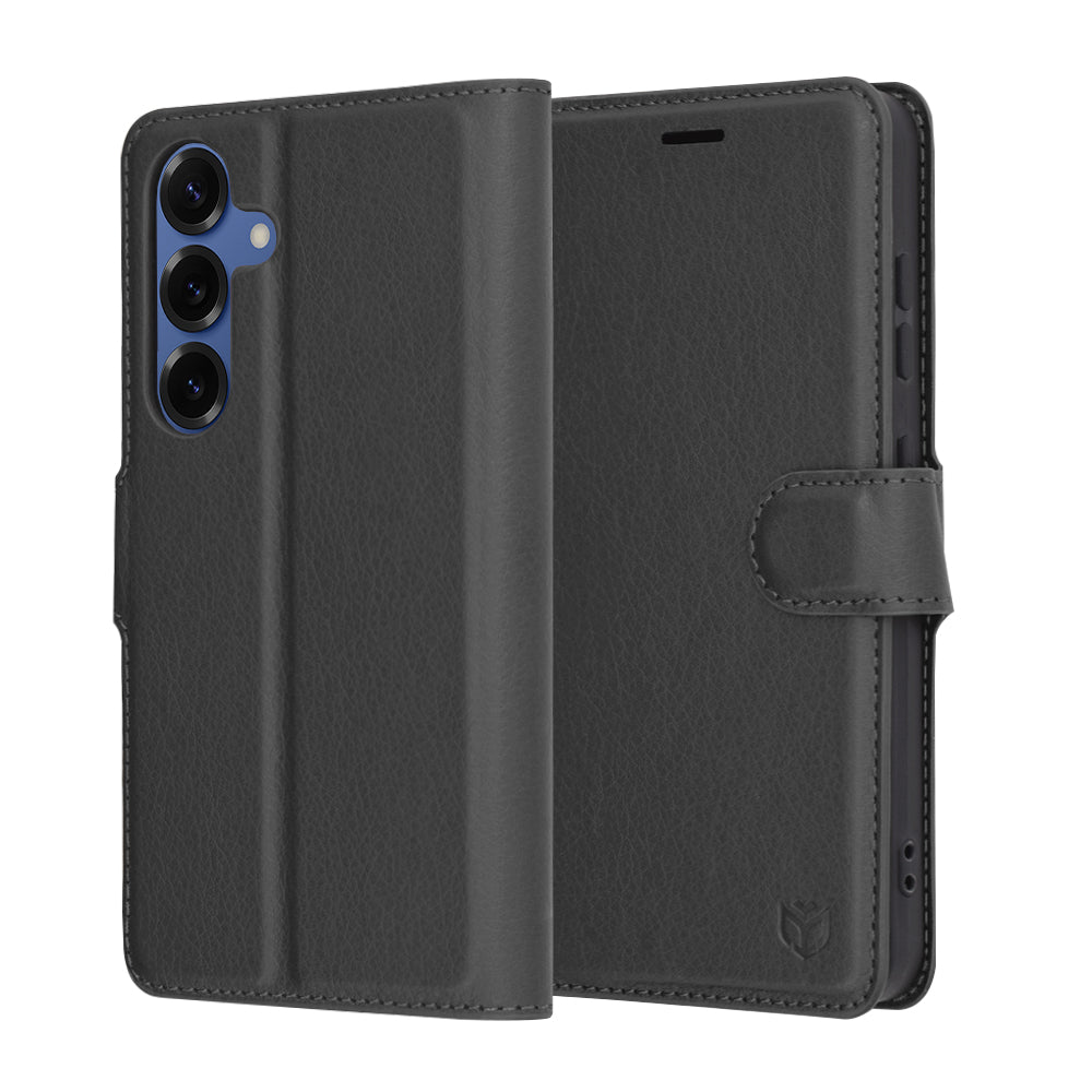 Coque pour Samsung Galaxy S25 S931, Techsuit, Folio en cuir, Noire