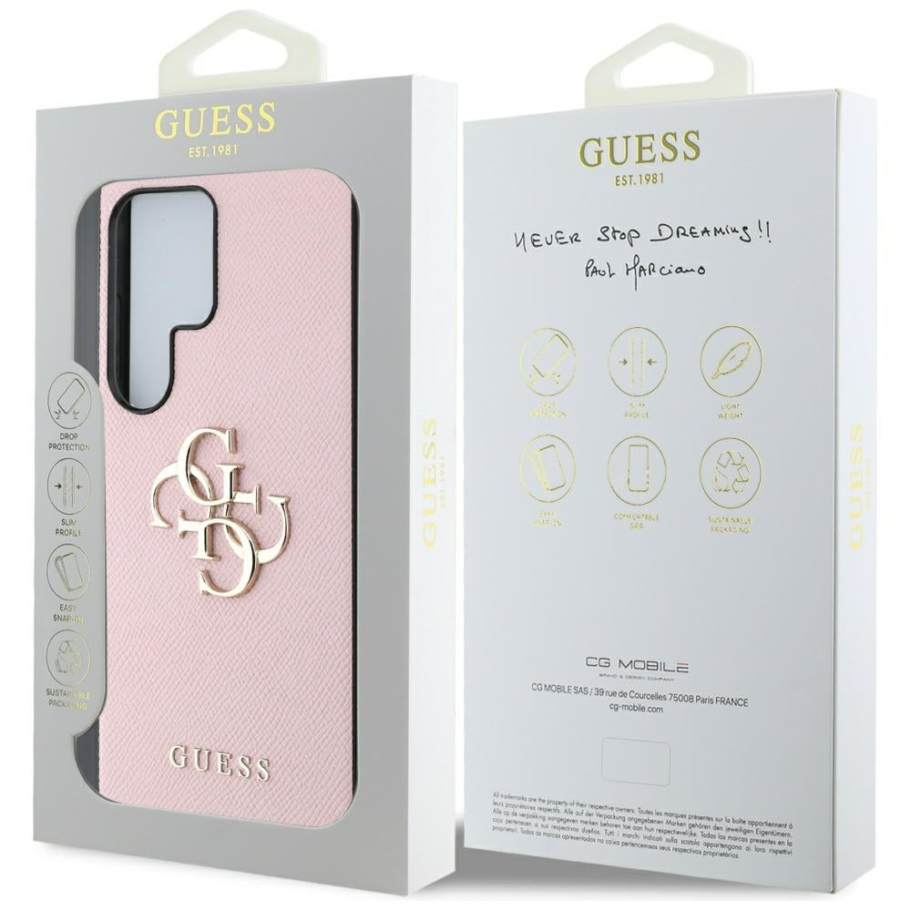 Étui pour Samsung Galaxy S25 Ultra S938, Guess, 4G Grained Big and Classic Logo, Rose