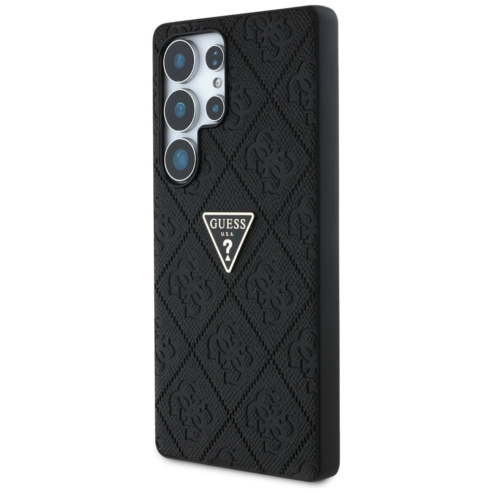 Housse pour Samsung Galaxy S25 Ultra S938, Guess, Grained Hot Stamp 4G Triangle, Noire