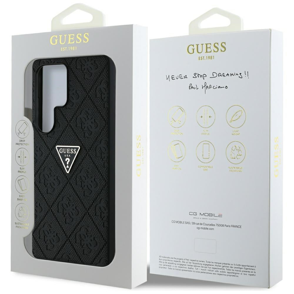 Housse pour Samsung Galaxy S25 Ultra S938, Guess, Grained Hot Stamp 4G Triangle, Noire