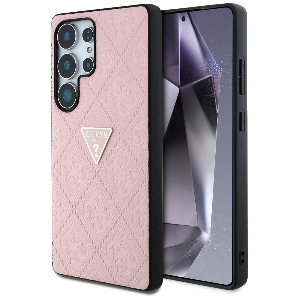Hülle für Samsung Galaxy S25 Ultra S938, Guess, Grained Hot Stamp 4G Triangle, Rosa