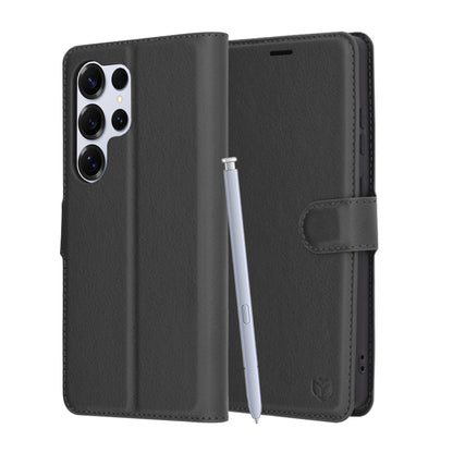 Hülle für Samsung Galaxy S25 Ultra S938, Techsuit, Leder-Folio, Schwarz