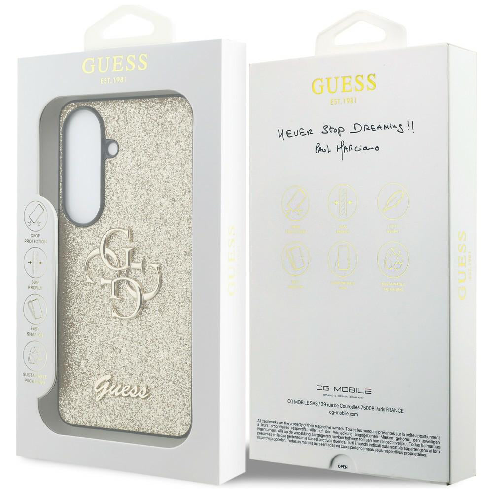 Case for Samsung Galaxy S26 S942, Guess, Fixed Glitter Big 4G Metal Frame, Gold