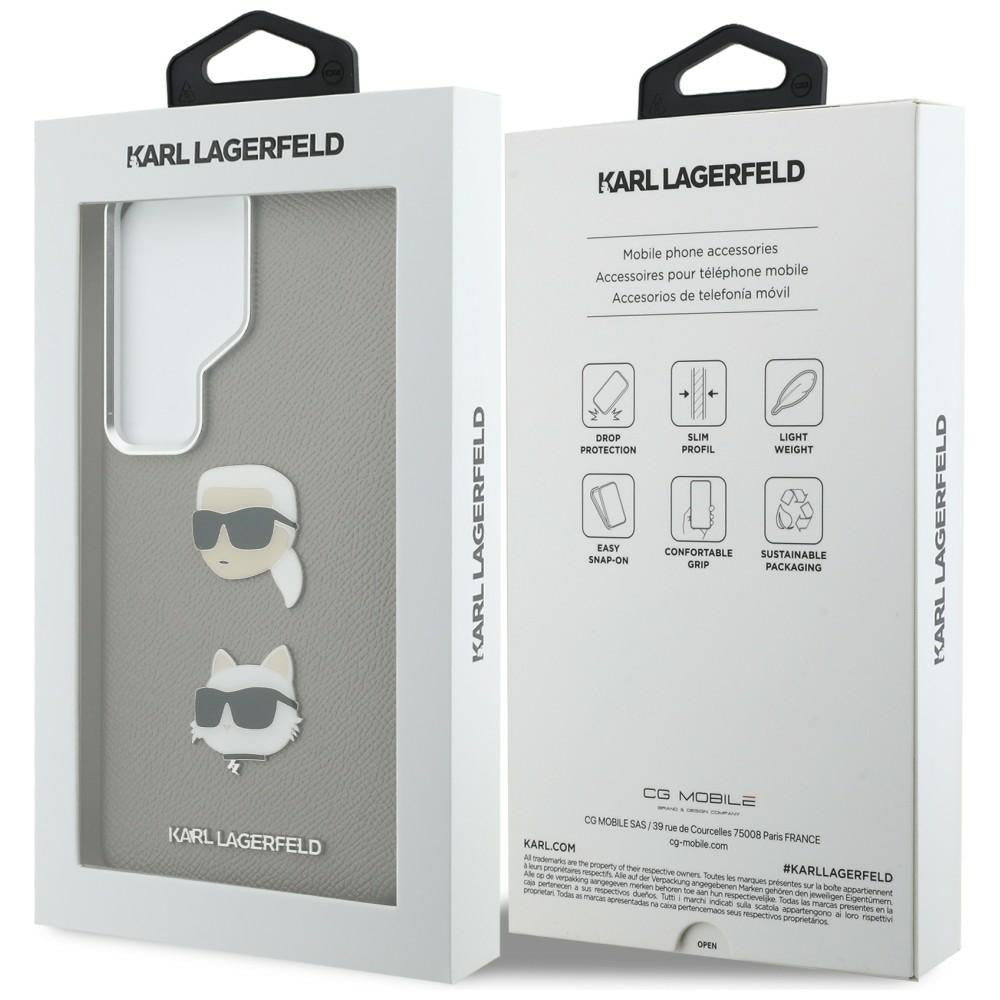 Hülle für Samsung Galaxy S26 Ultra S948, Karl Lagerfeld, Saffiano Karl & Choupette's Head Pin, Grau