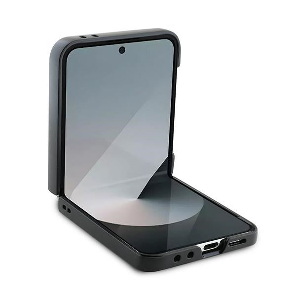 Hülle für Samsung Galaxy Z Flip7 FE F761 / Z Flip6 F741, Karl Lagerfeld, Saffiano Monogram Karl's Head Metal, Schwarz