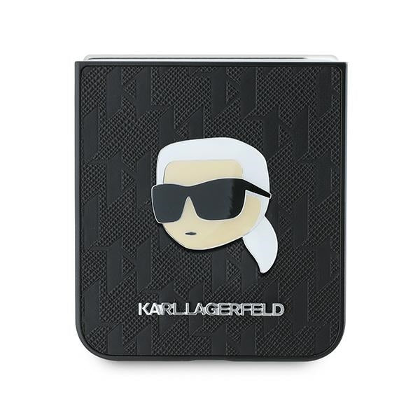 Hülle für Samsung Galaxy Z Flip7 FE F761 / Z Flip6 F741, Karl Lagerfeld, Saffiano Monogram Karl's Head Metal, Schwarz