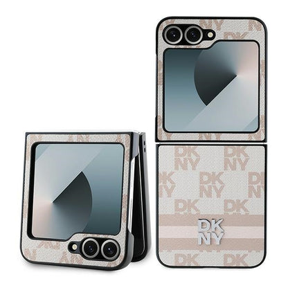 Étui pour Samsung Galaxy Z Flip7 FE F761 / Z Flip6 F741, DKNY, Motif à Rayures Imprimées à Carreaux, Rose