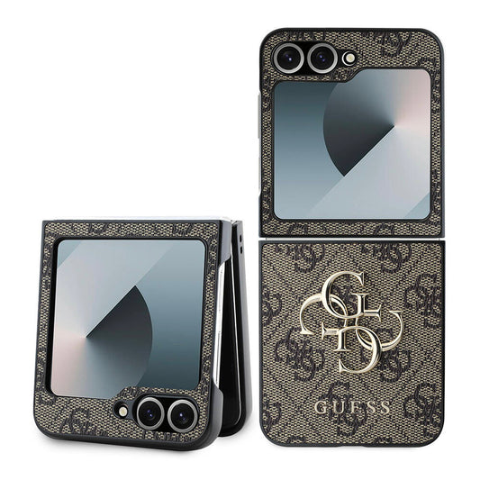 Hülle für Samsung Galaxy Z Flip7 FE F761 / Z Flip6 F741, Guess, 4G Metal Logo, Braun