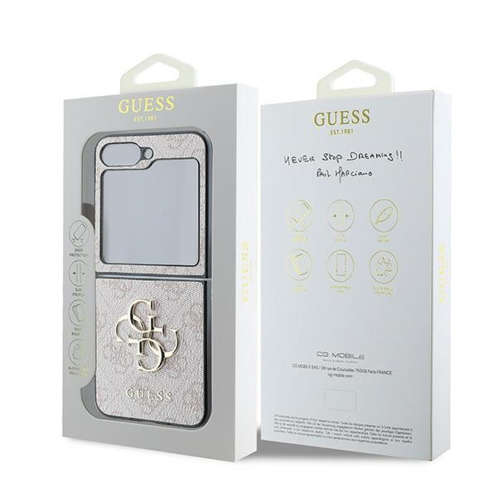Hülle für Samsung Galaxy Z Flip7 FE F761 / Z Flip6 F741, Guess, 4G Metal Logo, Rosa