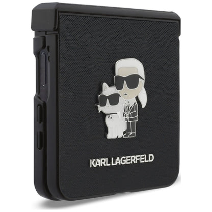 Hülle für Samsung Galaxy Z Flip8 F776, Karl Lagerfeld, Saffiano Karl & Choupette Metall-Pin, Schwarz