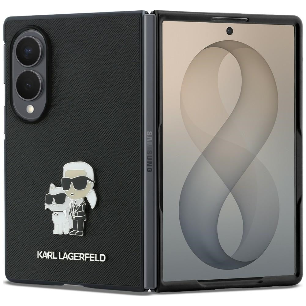 Coque pour Samsung Galaxy Z Fold8 F971, Karl Lagerfeld, Saffiano Karl & Choupette Metal Pin, Noire
