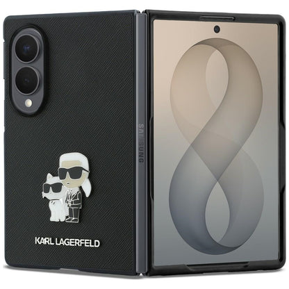 Coque pour Samsung Galaxy Z Fold8 F971, Karl Lagerfeld, Saffiano Karl & Choupette Metal Pin, Noire