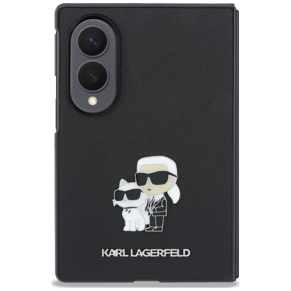 Coque pour Samsung Galaxy Z Fold8 F971, Karl Lagerfeld, Saffiano Karl & Choupette Metal Pin, Noire