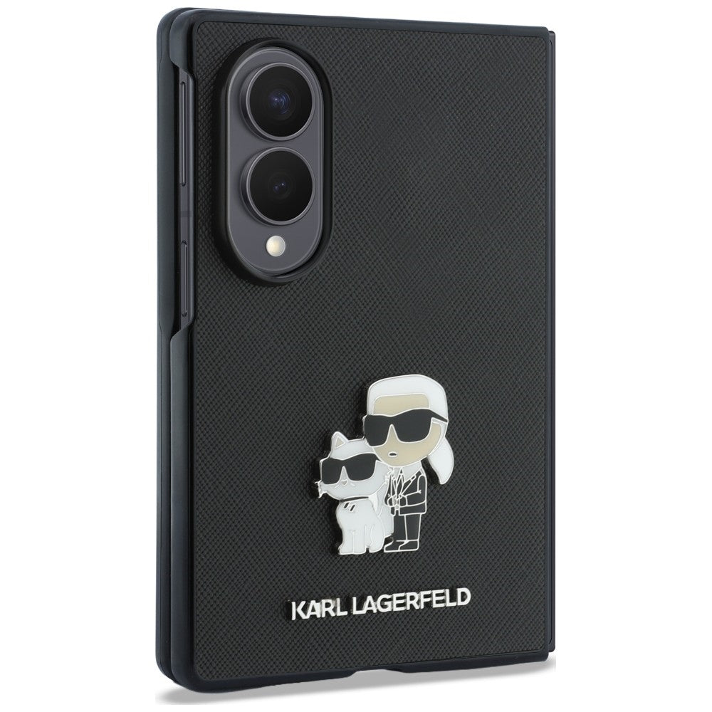 Coque pour Samsung Galaxy Z Fold8 F971, Karl Lagerfeld, Saffiano Karl & Choupette Metal Pin, Noire