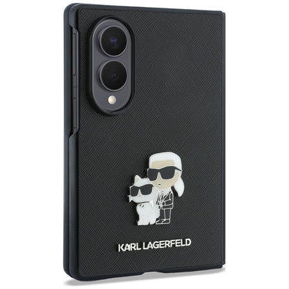 Coque pour Samsung Galaxy Z Fold8 F971, Karl Lagerfeld, Saffiano Karl & Choupette Metal Pin, Noire