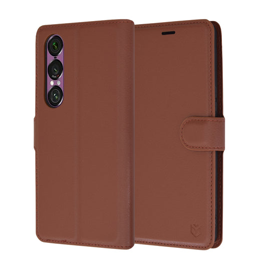 Hülle für Sony Xperia 1 VI, Techsuit, Leder-Folio, Braun