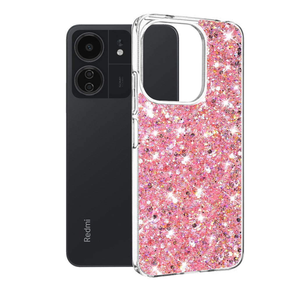Hülle für Xiaomi Poco M6 / C65 / Redmi 13C 5G / 13C, Techsuit, Sparkly Glitter, Rosa