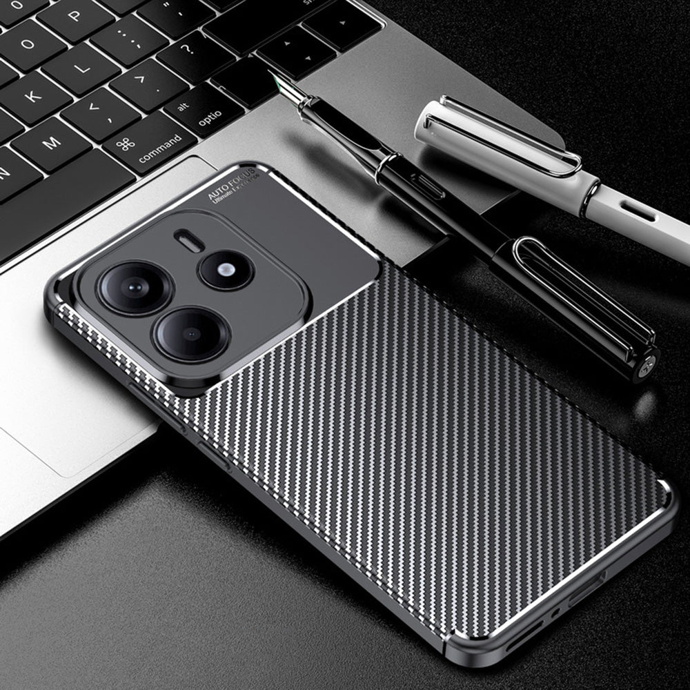 Coque pour Xiaomi Redmi Note 14 5G, Techsuit, Fibre de carbone, Noire