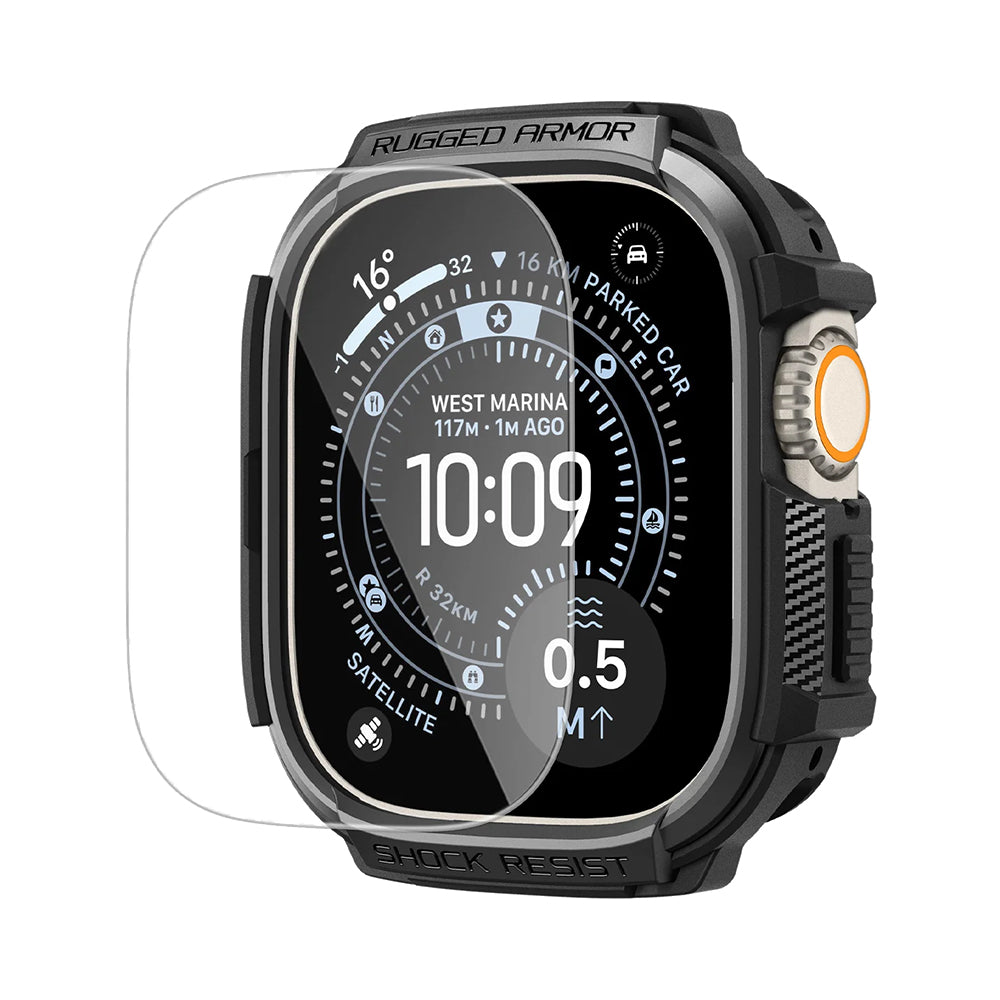 Spigen Rugged Armor Hülle mit Displayschutz für Apple Watch Ultra Series, Schwarz ACS11414
