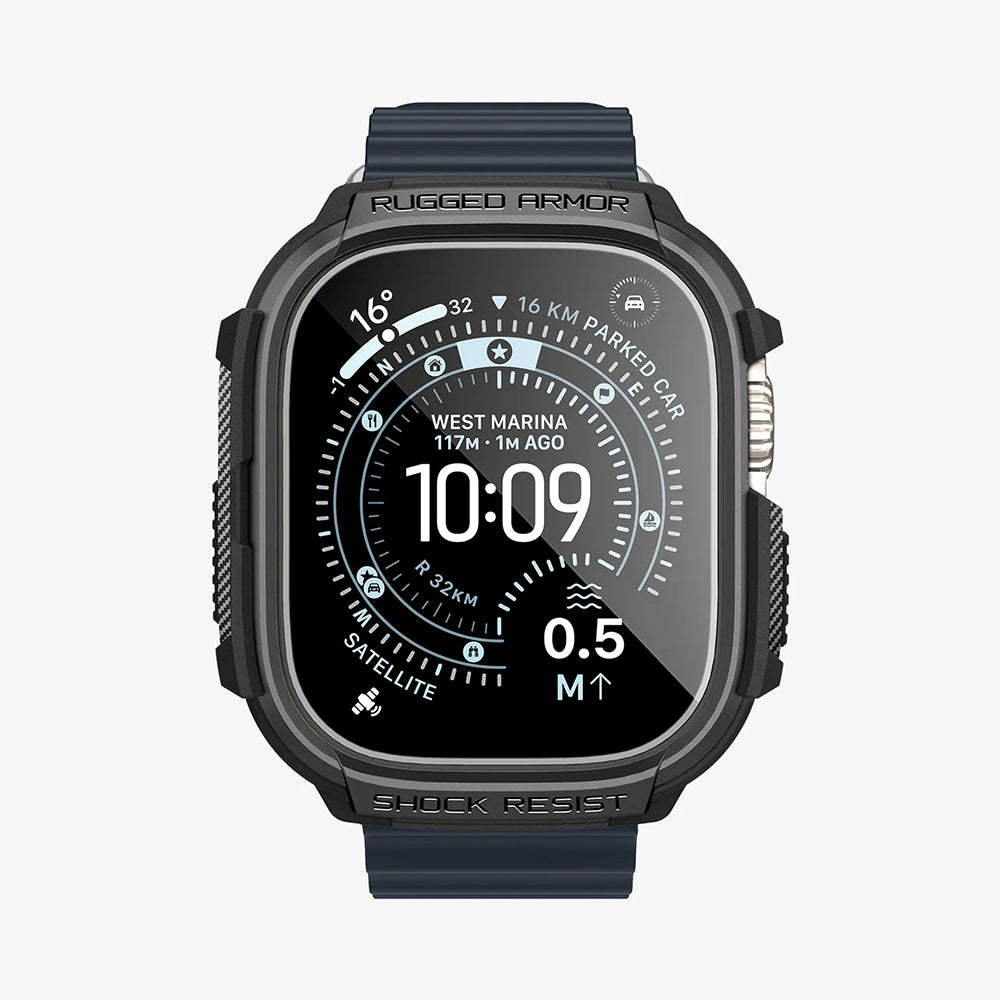 Spigen Rugged Armor Hülle mit Displayschutz für Apple Watch Ultra Series, Schwarz ACS11414