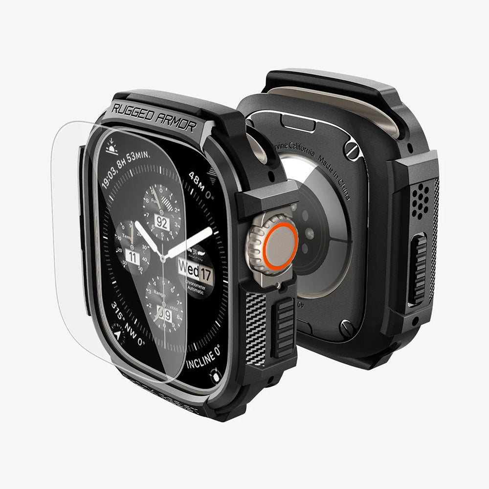 Spigen Rugged Armor Hülle mit Displayschutz für Apple Watch Ultra Series, Schwarz ACS11414