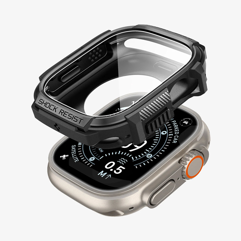 Spigen Rugged Armor Hülle mit Displayschutz für Apple Watch Ultra Series, Schwarz ACS11414