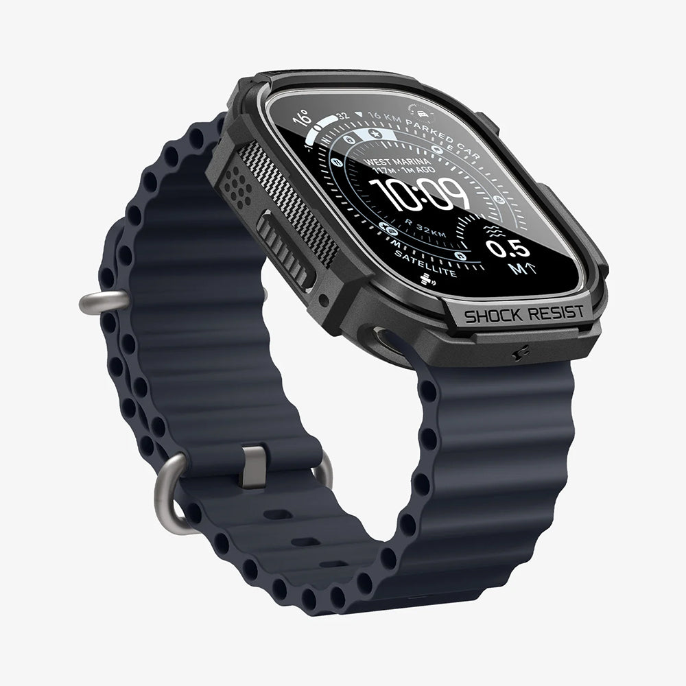 Spigen Rugged Armor Hülle mit Displayschutz für Apple Watch Ultra Series, Schwarz ACS11414